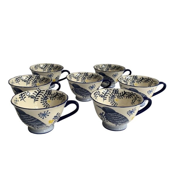 Anthropologie Saga Blue Bird Mugs Set of 7 RARE - Picture 1 of 13